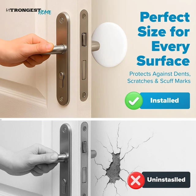 Alt view image 4 of 7 - 5-Inch White Rubber Door Stopper Wall Protector Bundle, Large Jumbo Wall Guard Cushion Shield for Drywall Holes, Heavy Duty, Self-Adhesive Handle Stopper, 6-Pack