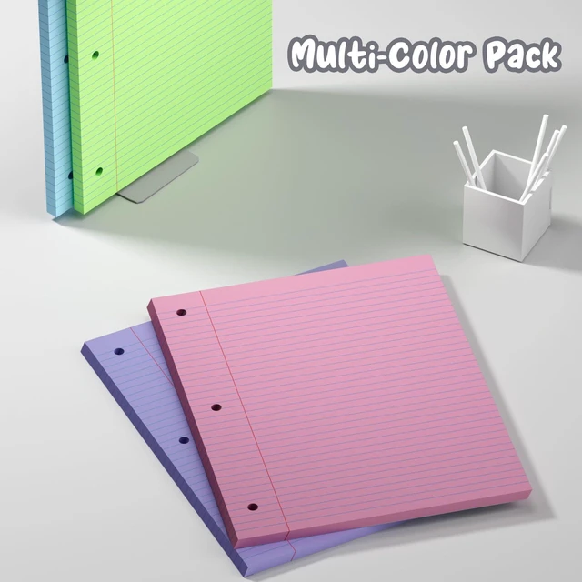Alt view image 6 of 7 - 400 Sheets Pastel Colored Filler Paper Set, College Ruled, 8" x 10.5" Three-Hole Punched, Compatible with 3-Ring Binders, Includes Pink, Purple, Blue, Green