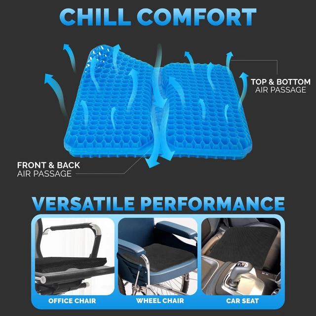 Alt view image 7 of 7 - Gel Seat Cushions for Long Sitting- Extra Large & Ultra Thick(2 Inch) Orthopedic Chair Pad for Pressure Relief, Sciatica & Back Pain Non-Slip, Cooling, Portable for Office, Car, Truck, Wheelchair