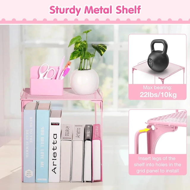 Alt view image 4 of 7 - 17PCS Locker Accessories for Girls, Lockers Decor for School, Pink Includes a metal mesh shelf, whiteboard, magnetic mirror, marker holders, plush rug and magnets for locker organizer