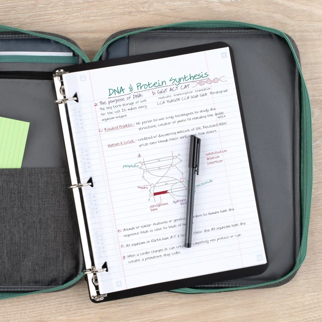 Alt view image 4 of 7 - Zipper Binder, 1 Inch 3-Ring Binder with Round Rings, Carry-All with Pockets and 4-Tab Dividers, 375 Sheet Capacity, Grey/Seaglass (290920B)