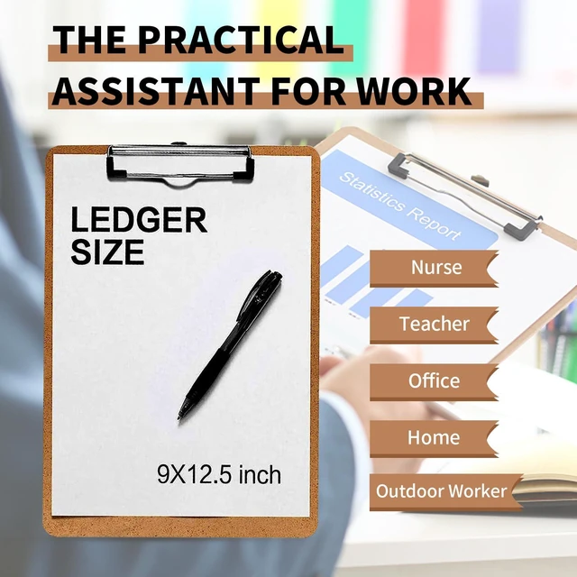 Alt view image 6 of 7 - 12 Pack Hardboard Clipboards, Low Profile Clip, A4 Letter Size Wood Clipboards, 12.5 x 9 Inch Clip Boards, Fit 8.5x11 Letter Size Paper, Office, Classroom Supplies, Brown, ECO Friendly