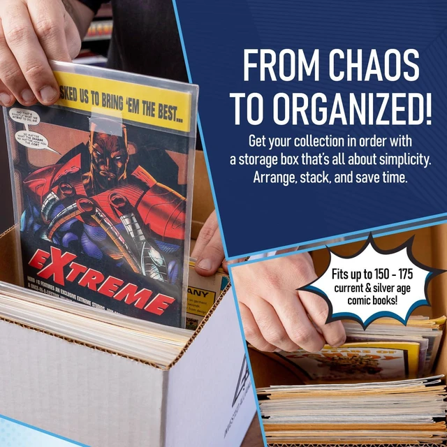 Alt view image 5 of 7 - Bundle Set Premium Short Comic Book Storage Box Organizer with Lid | Thick Cardboard Comic Storage Box For Collectibles Fits 150-175 Current/Silver Age, Heavy Duty & Stackable