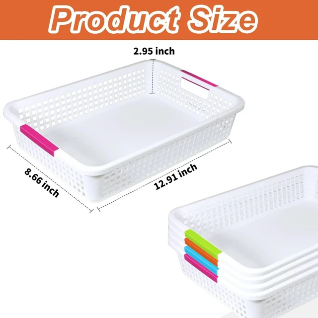 Alt view image 2 of 7 - 12 Pack Classroom Storage Baskets 15''x10''x3'' Large Plastic Paper Trays with Handle Letter Size A4 Paper Toy Basket Turn in Trays for Library Office Desk Drawer Organizing (12, White)