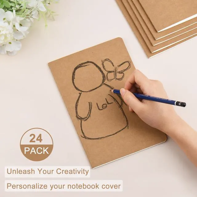 Alt view image 2 of 7 - 24 Pack A5 Kraft Notebooks Bulk, 8.15x5.5 Inches Blank Journaling Notebooks, Notebooks for Work, Composition Notebooks for School, Journal notebooks for kids, 60 Pages
