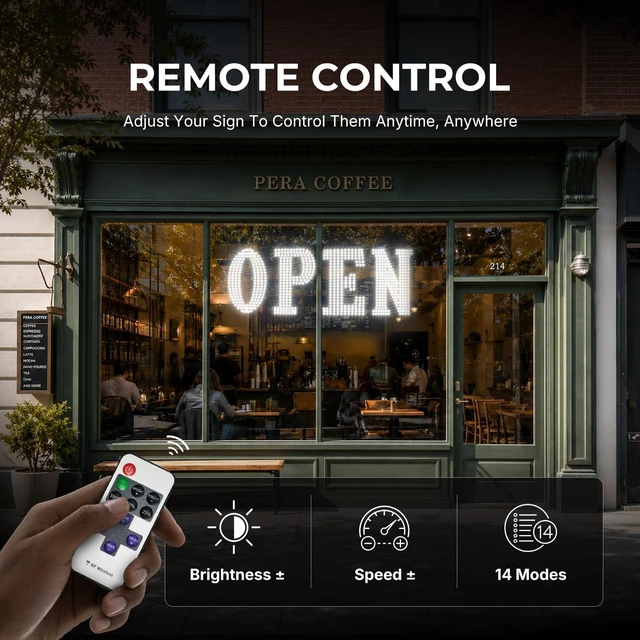 Alt view image 2 of 7 - 40" x 14" Large LED Open Sign with Remote Control High Bright Visibility Business Signs 14 Mode Electric Display Sign Suitable for Shop, Bar, Hotel, Retail and Restaurant
