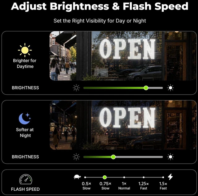 Alt view image 3 of 7 - 40" x 14" Large LED Open Sign with Remote Control High Bright Visibility Business Signs 14 Mode Electric Display Sign Suitable for Shop, Bar, Hotel, Retail and Restaurant