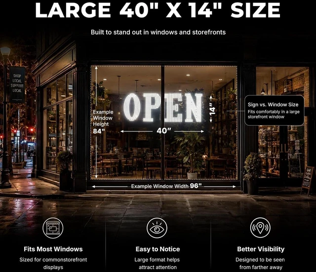 Alt view image 5 of 7 - 40" x 14" Large LED Open Sign with Remote Control High Bright Visibility Business Signs 14 Mode Electric Display Sign Suitable for Shop, Bar, Hotel, Retail and Restaurant