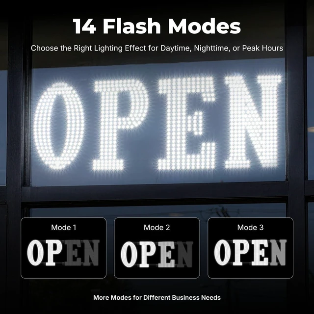 Alt view image 4 of 7 - 40" x 14" Large LED Open Sign with Remote Control High Bright Visibility Business Signs 14 Mode Electric Display Sign Suitable for Shop, Bar, Hotel, Retail and Restaurant
