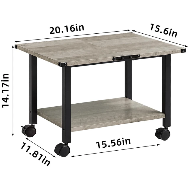 Alt view image 2 of 6 - Under Desk Printer Stand, 2-Tier Industrial Rolling Printer Table Oak Small Mobile Printer Cart Desk for Home Office, Lockable Wheels, Open Storage Shelf, Metal frame
