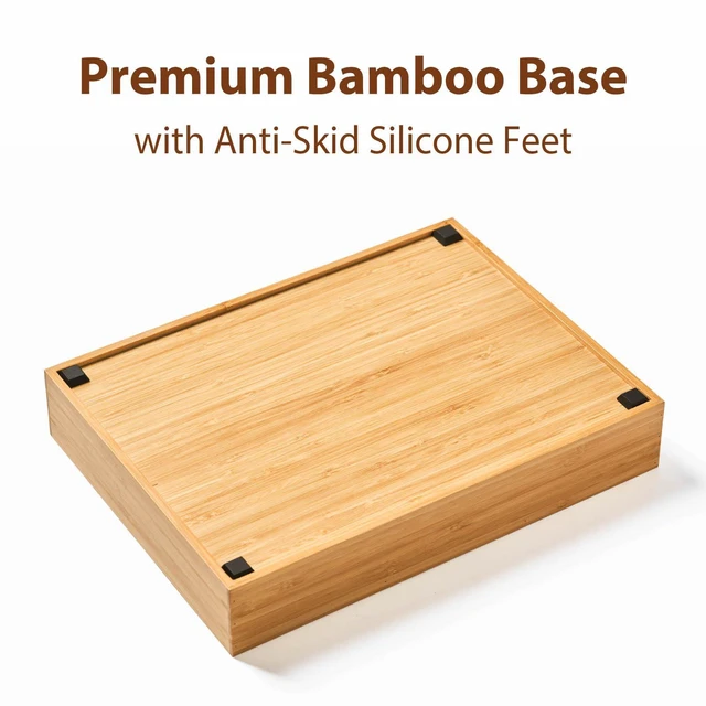 Alt view image 4 of 6 - Bamboo Desk Drawer Organizer, Wood Junk Organizer Tray with Adjustable Dividers, Anti-Skip Storage Organization in Office Bathroom Drawer for Vanity, Makeup, 12" x 9"