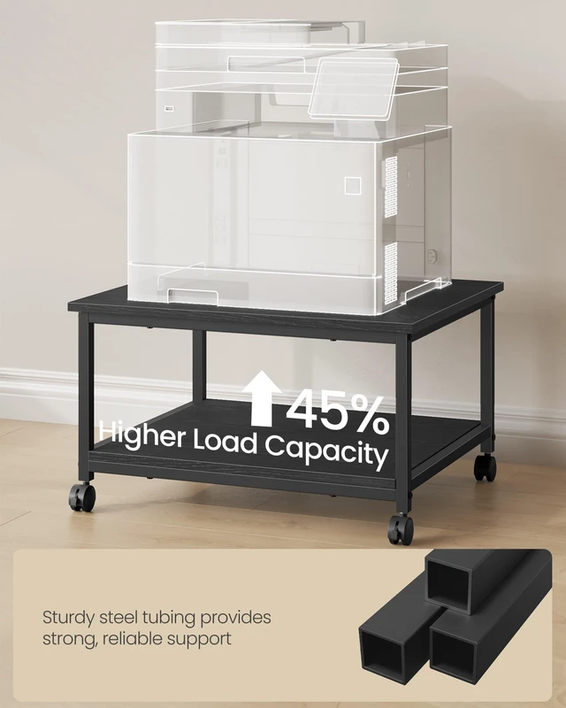 Alt view image 5 of 7 - 2-Tier Printer Stand with Locking Wheels, Under Desk Printer Table Industrial Mobile Cart, 23.6 x 19.7 x 13.5 Inches, Storage Shelf, for Home Office, Ebony Black, UOPS008BE01S