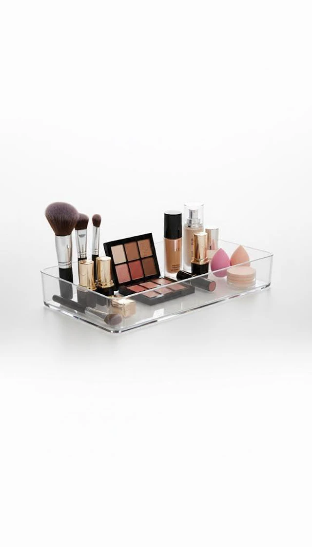 Main image of Plastic Clear Acrylic Drawer Organizers. Bathroom, Kitchen, Bedroom, Utensils, Office Organizer Bins, Storage Trays. Heavy Duty, Stackable. 12" x 6" x 2" Set of 6