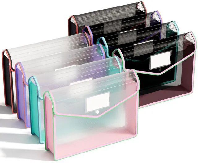 Main image of 8 Pack File Folder, Large Capacity Folders Documents, Clear Black Fit Letter/A4 Size, Color-Bordered, Document Folder with Snap Closure, Folder Organizer for School, Office, Home, Hospital