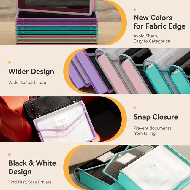 Alt view image 4 of 6 - 8 Pack File Folder, Large Capacity Folders Documents, Clear Black Fit Letter/A4 Size, Color-Bordered, Document Folder with Snap Closure, Folder Organizer for School, Office, Home, Hospital