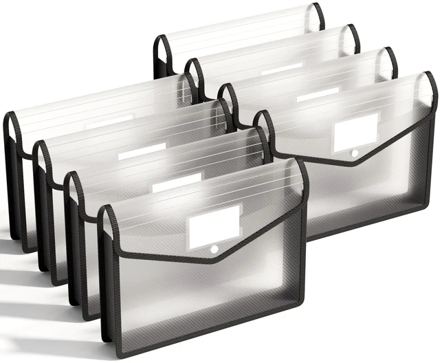 Main image of 8 Pack Plastic Expanding File Folder, Document Folder, Black fit Letter/A4 Size, Large Capacity with Snap Closure, Colorful File Folder Organizer for School, Office, Home, Hospital