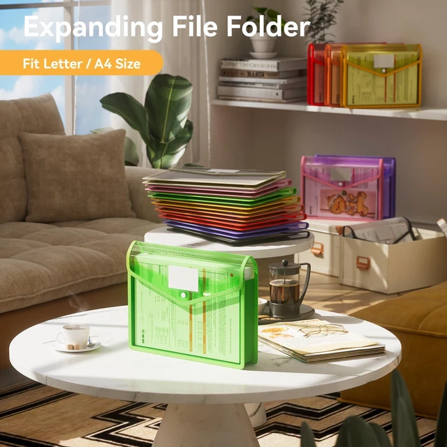 Alt view image 2 of 6 - 8 Pack Plastic Expanding File Folder, Folders Documents, Rainbow fit Letter/A4 Size, Large Capacity with Snap Closure, Colorful File Folder Organizer for School, Office, Home, Hospital