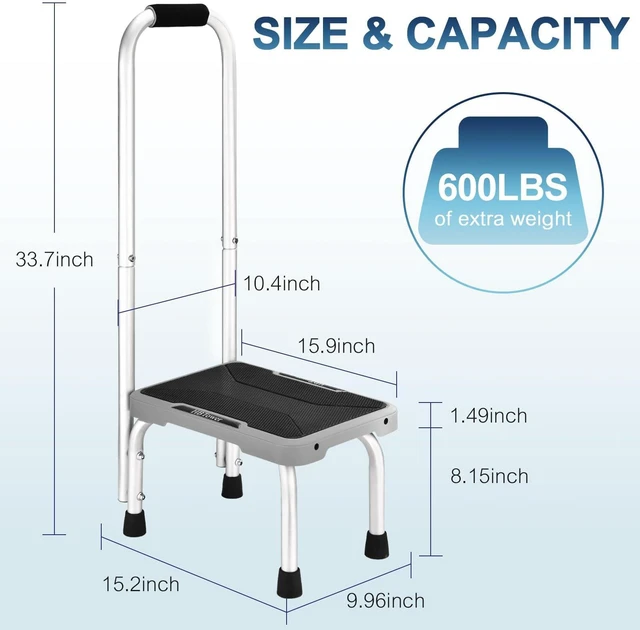 Alt view image 2 of 7 - Step Stools with Handle for Adults Kids with Non-Slip Rubber Feet Holds Up to 600 lbs, Lightweight Stepping Stools for Bedroom Kitchen Bathroom, Bed Steps for High Beds