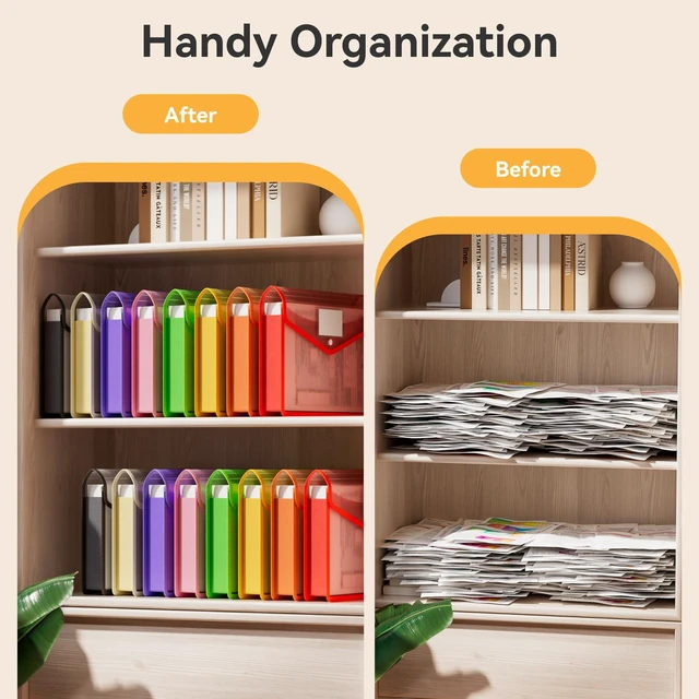Alt view image 6 of 6 - 8 Pack Plastic Expanding File Folder, Folders Documents, Rainbow fit Letter/A4 Size, Large Capacity with Snap Closure, Colorful File Folder Organizer for School, Office, Home, Hospital
