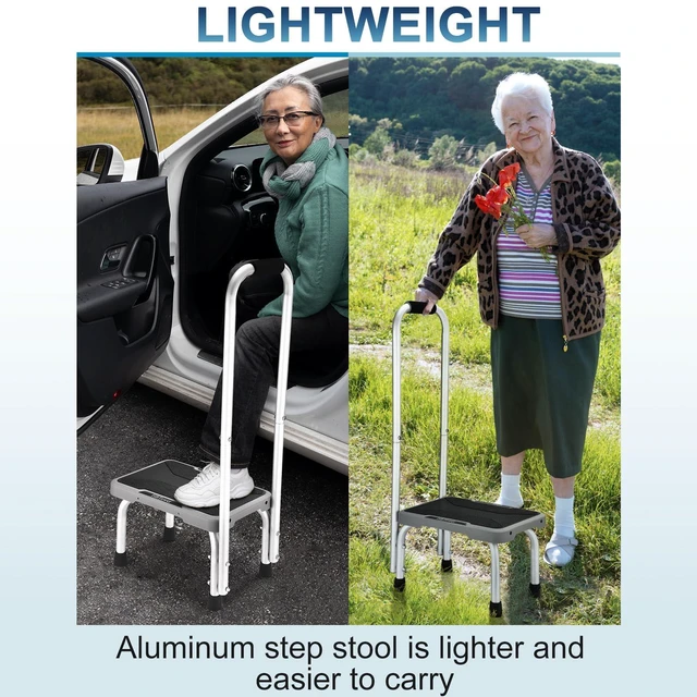 Alt view image 5 of 7 - Step Stools with Handle for Adults Kids with Non-Slip Rubber Feet Holds Up to 600 lbs, Lightweight Stepping Stools for Bedroom Kitchen Bathroom, Bed Steps for High Beds