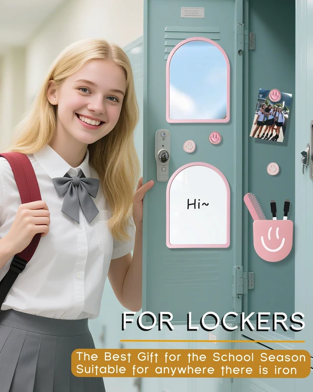 Alt view image 3 of 6 - 11 Pieces - Locker Accessories, Locker Decorations, Includes Mirror, Whiteboard, Magnets and Organizer. Perfect for Back to School Essentials and Office (11 Pieces - Pink)