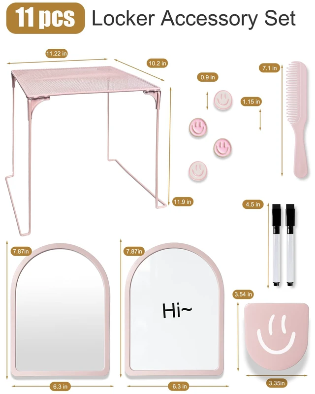 Alt view image 5 of 6 - 11 Pieces - Locker Accessories, Locker Decorations, Includes Mirror, Whiteboard, Magnets and Organizer. Perfect for Back to School Essentials and Office (11 Pieces - Pink)