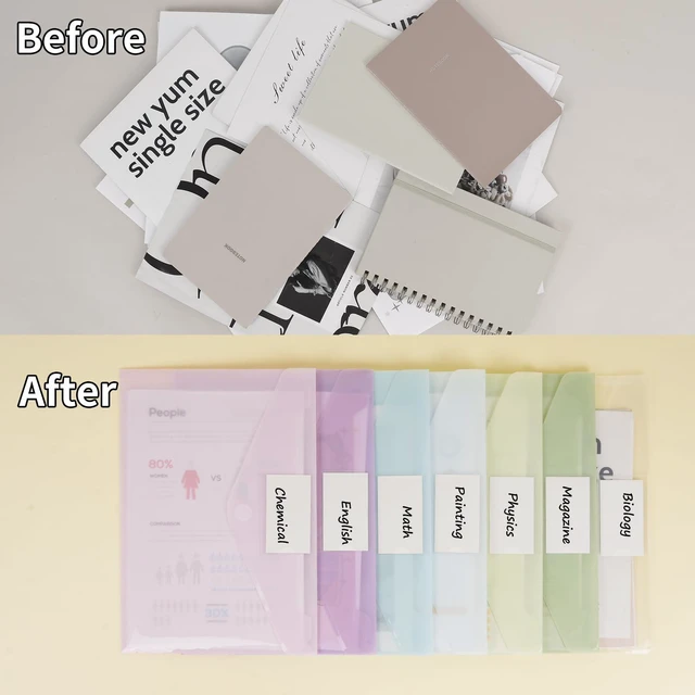 Alt view image 5 of 7 - 45pcs Plastic Envelopes, Plastic File Folders for Documents, A4 Size Hook & Loop Closure Poly Folders with Label Pocket for School and Office Supplies