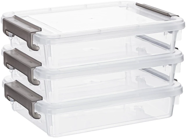 Main image of 3PC Storage Bins with Lids, Stackable Plastic Box, Paper Storage Clear Storage Containers Stack to Save Space, Craft Organizer & Photo Storage Bins keep Board Game, Paper and Photos Sorted