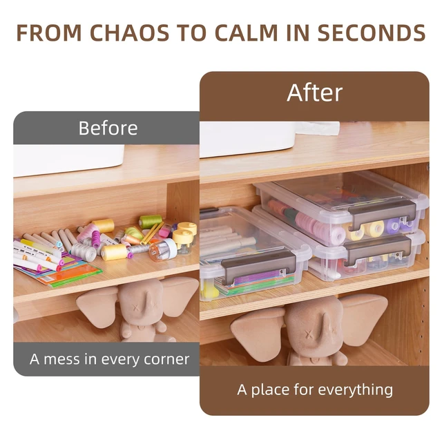 Alt view image 6 of 7 - 3PC Storage Bins with Lids, Stackable Plastic Box, Paper Storage Clear Storage Containers Stack to Save Space, Craft Organizer & Photo Storage Bins keep Board Game, Paper and Photos Sorted
