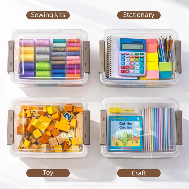 Alt view image 7 of 7 - 3PC Storage Bins with Lids, Stackable Plastic Box, Paper Storage Clear Storage Containers Stack to Save Space, Craft Organizer & Photo Storage Bins keep Board Game, Paper and Photos Sorted