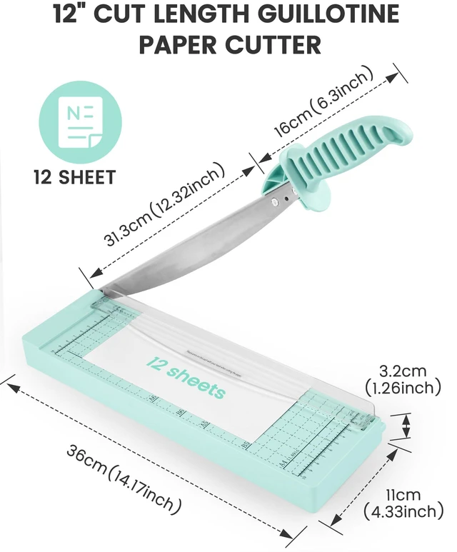 Alt view image 3 of 7 - Paper Cutter 12 Inch, Guillotine Paper Cutter with 8 Sheet Capacity, Heavy Duty Paper Cutter for Cardstock, Paper Trimmer for Crafting, Classroom and Office, Green