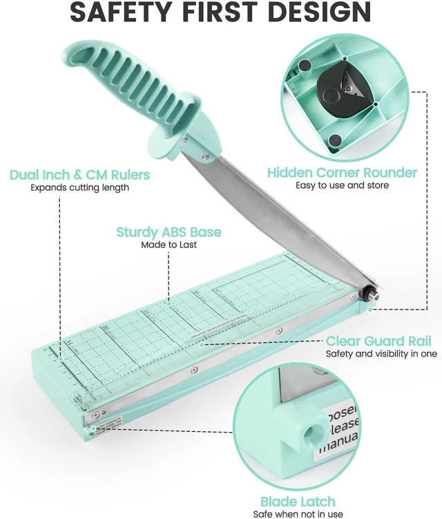 Alt view image 6 of 7 - Paper Cutter 12 Inch, Guillotine Paper Cutter with 8 Sheet Capacity, Heavy Duty Paper Cutter for Cardstock, Paper Trimmer for Crafting, Classroom and Office, Green