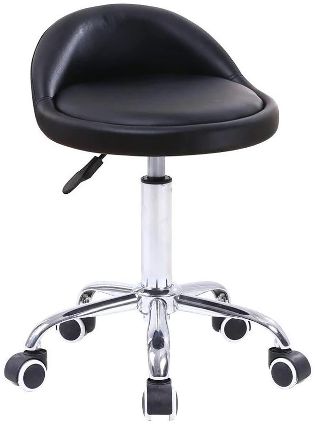 Main image of PU Leather Round Rolling Stool with Back Rest Height Adjustable Swivel Drafting Work SPA Task Chair with Wheels Black