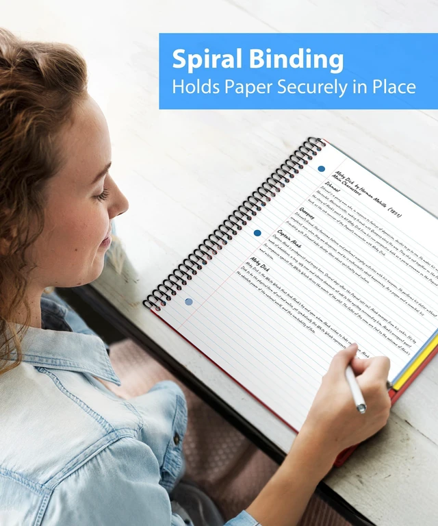 Alt view image 7 of 7 - 3-Subject Spiral Notebook College Ruled 8.5x11 (Red), 150 Sheets (300 Pages), Tabs, Color Movable Divider Pockets, Protective Plastic Covers, 3-Hole Punched Tear-Off Paper
