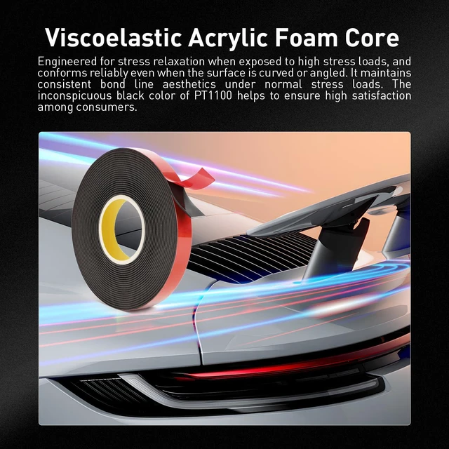 Alt view image 5 of 7 - 3M Automotive Acrylic Plus Tape, 0.79" x 18Ft, PT1100, Dark Gray, 2 Pack Double Sided Tape, Heavy Duty, Waterproof Foam Strips for Car Moldings, Claddings, Panels, Pads, Automotive Applications