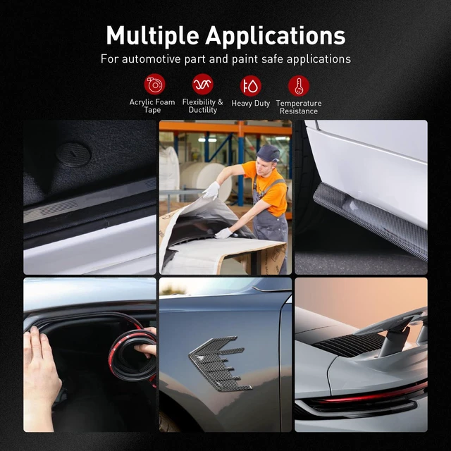 Alt view image 7 of 7 - 3M Automotive Acrylic Plus Tape, 0.79" x 18Ft, PT1100, Dark Gray, 2 Pack Double Sided Tape, Heavy Duty, Waterproof Foam Strips for Car Moldings, Claddings, Panels, Pads, Automotive Applications