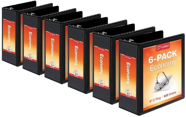 Main image of Economy 3-Ring Binders, 4", Slant-D Rings, Holds 835 Sheets, ClearVue Presentation View, Non-Stick, Black, Case of 6 (90780)