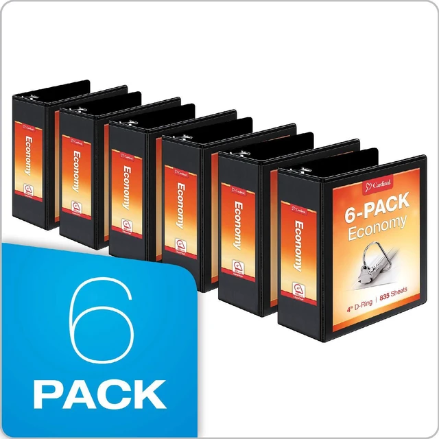 Alt view image 6 of 6 - Economy 3-Ring Binders, 4", Slant-D Rings, Holds 835 Sheets, ClearVue Presentation View, Non-Stick, Black, Case of 6 (90780)