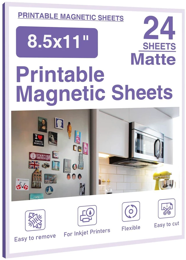 Main image of 24 Pcs Printable Magnetic Sheets 8.5x11 Inches Matte Magnet Paper Sheet Non Adhesive Magnetic Paper for Inkjet Printers, Flexible Magnet Photos for DIY Crafts