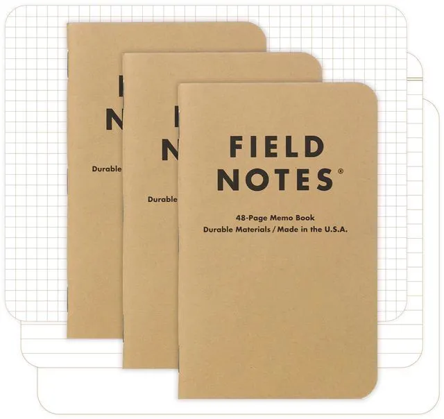 Main image of Original Kraft 3-Pack - Mixed Paper (1 Graph/Grid, 1 Ruled/Lined, 1 Plain/Blank) Memo Books - 48 Page Pocket Notebooks - 3.5" x 5.5"