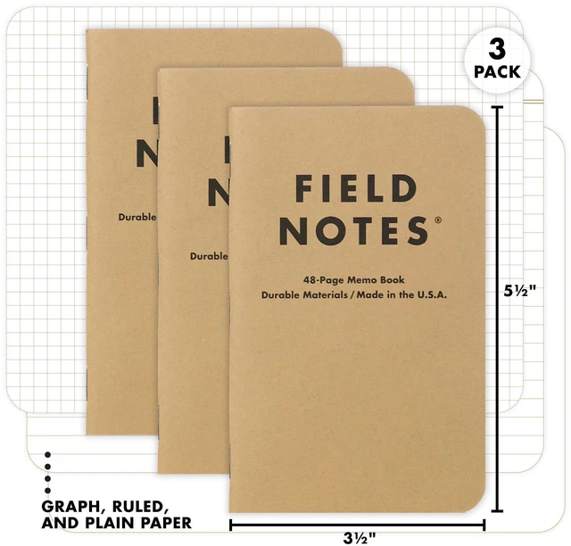 Alt view image 2 of 6 - Original Kraft 3-Pack - Mixed Paper (1 Graph/Grid, 1 Ruled/Lined, 1 Plain/Blank) Memo Books - 48 Page Pocket Notebooks - 3.5" x 5.5"