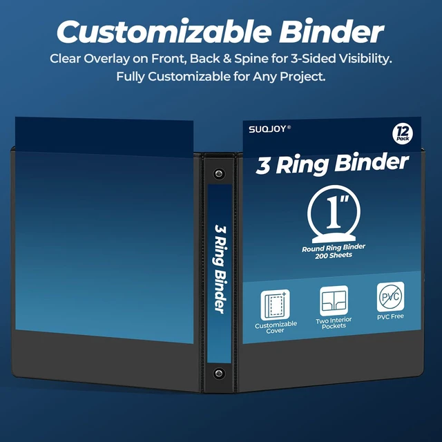 Alt view image 5 of 7 - 1 Inch 3 Ring Binders 24 Pack, Clear View Binder Bulk,Black PVC-Free 3-Ring Binders for School, Office or Home, Fits 8.5 x 11 Inches Paper