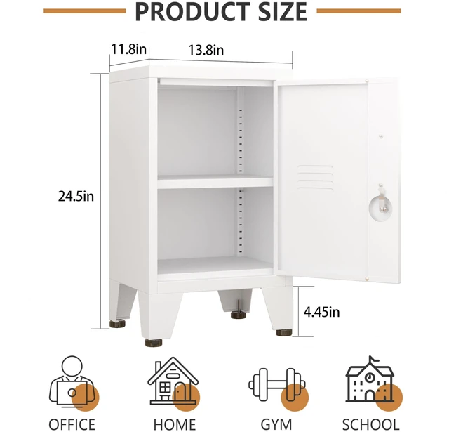 Alt view image 3 of 7 - 24.5" White Lockable Steel Small Employee Storage Locker Single Door, Adjustable Shelf & Leveling Feet, Metal Office Cabinet for Home, School, Office & Gym