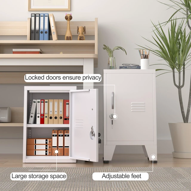 Alt view image 7 of 7 - 24.5" White Lockable Steel Small Employee Storage Locker Single Door, Adjustable Shelf & Leveling Feet, Metal Office Cabinet for Home, School, Office & Gym