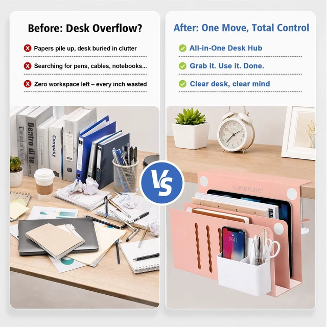 Alt view image 5 of 7 - Desk Side Storage, 2 Tie Laptop Holder No Drill Clamp On Organizer Sturdy Steel Double Tier Strong, Magnetic Pen Holder, No Drill Clamp for Standing Desk Organizer, Fits 0.3-2.8"