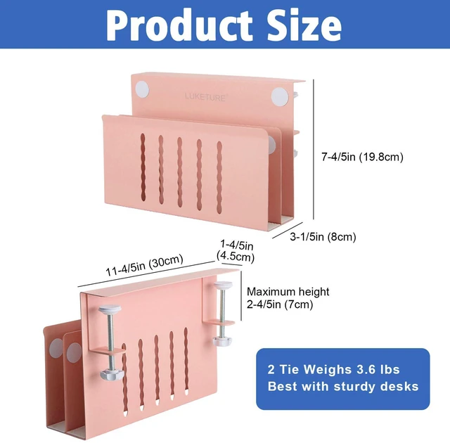 Alt view image 4 of 7 - Desk Side Storage, 2 Tie Laptop Holder No Drill Clamp On Organizer Sturdy Steel Double Tier Strong, Magnetic Pen Holder, No Drill Clamp for Standing Desk Organizer, Fits 0.3-2.8"