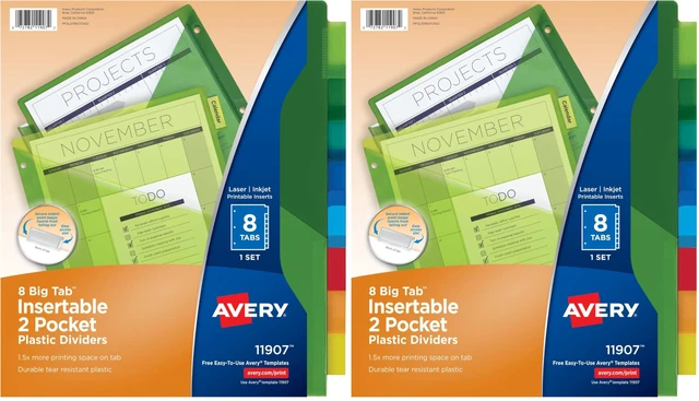 Main image of Dividers for 3 Ring Binders,8-Tab Sets,Two-Pocket Plastic Binder Dividers with Tabs,Multicolor,1 Set (11907),(Pack of 2)