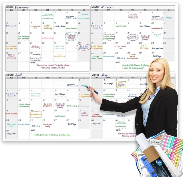 Main image of Extra Large Dry Erase Calendar for Wall, Giant 4 Month Calendars 46 x 63 in Jumbo Huge Size Erasable laminated Four month Whiteboard,Oversized Blank Reusasble 120 Days Poster, Multi Months White Board