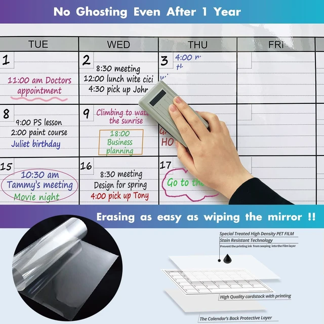 Alt view image 6 of 7 - Extra Large Dry Erase Calendar for Wall, Giant 4 Month Calendars 46 x 63 in Jumbo Huge Size Erasable laminated Four month Whiteboard,Oversized Blank Reusasble 120 Days Poster, Multi Months White Board