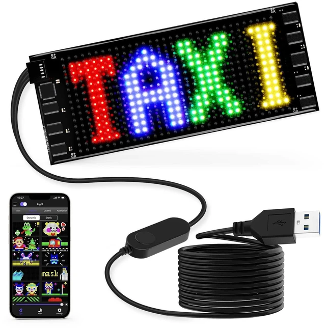 Main image of LED Sign for Car, 7''x3''Flexible LED Matrix Panel USB 5V Bluetooth Application Control DIY Programmable Scrolling Sign for Car Party Wedding Festival